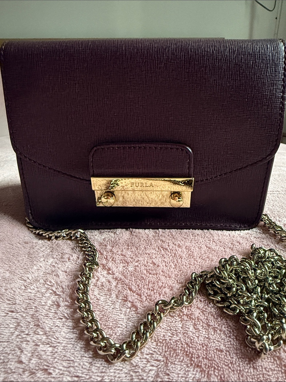 Furla Plum Leather Crossbody with Gold-Tone Hardware